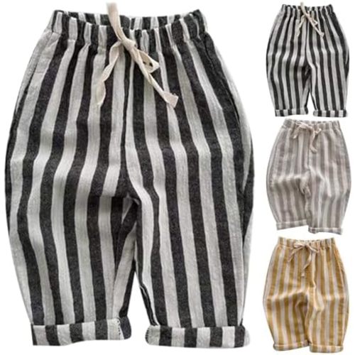 Toddler Cotton Pants Elastic Waist Striped Harem Casual Gauze Pants for Infant Baby Boys Girls Lounge Pants Clothes