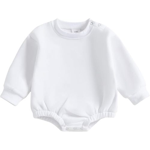 Newborn Warm Sweatshirt Romper Baby Boy Girl Solid Crewneck Long Sleeve Fleece Sweater Bodysuit Thick Winter Clothes