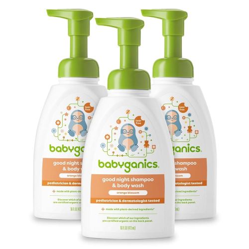 Babyganics Baby Shampoo + Body Wash Pump Bottle, Orange Blossom, Non-Allergenic and Tear-Free, 16 Fl Oz (Pack of 3), Packaging May Vary