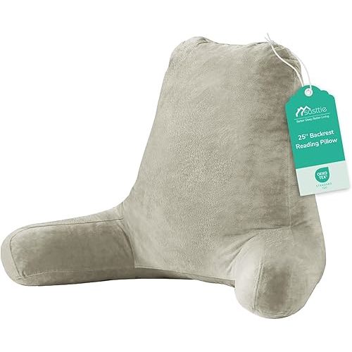 Sasttie 25-inch Reading Pillows for Sitting in Bed Adult, Jumbo Velvet Back Pillow Bed Sitting Up, XL High Back-Rest Support Cushion for Sit Up on Couch & Floor, Oeko-Tex Certified, Linen