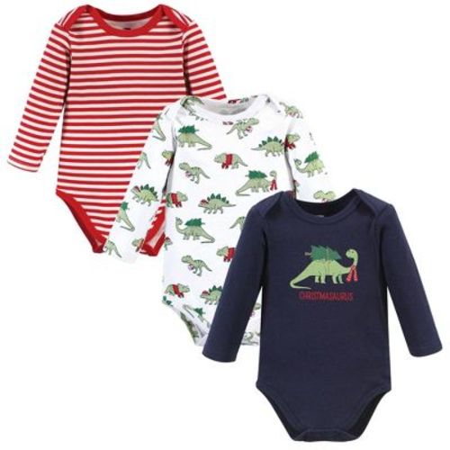 Hudson Baby Cotton Long-Sleeve Bodysuits, Christmasaurus, 0-3 Months