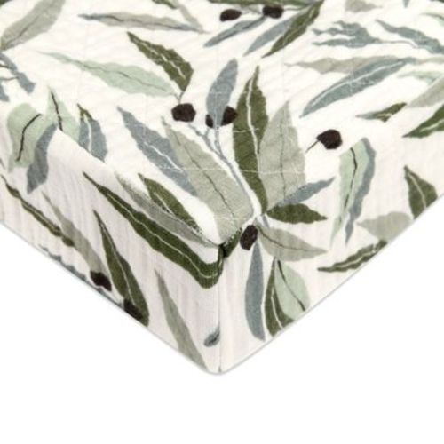 Babyletto Quilted Changing Pad Cover in GOTS Certified Organic Muslin Cotton - Olive Branches