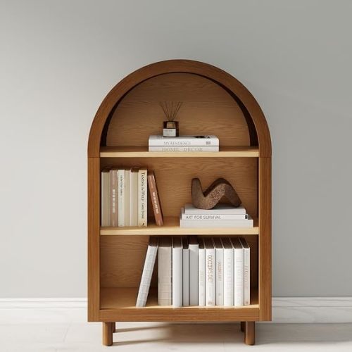 Arched Small Narrow Bookshelf Bookcase 3-Tier Storage Display Shelf Rack for Living Room Bedroom Entryway, Walnut
