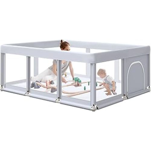 Large Baby Playpen 74x50 Inch PlayPen for Babies and Toddlers, Play Yards for Indoor & Outdoor with Zipper Gates, Breathable Mesh