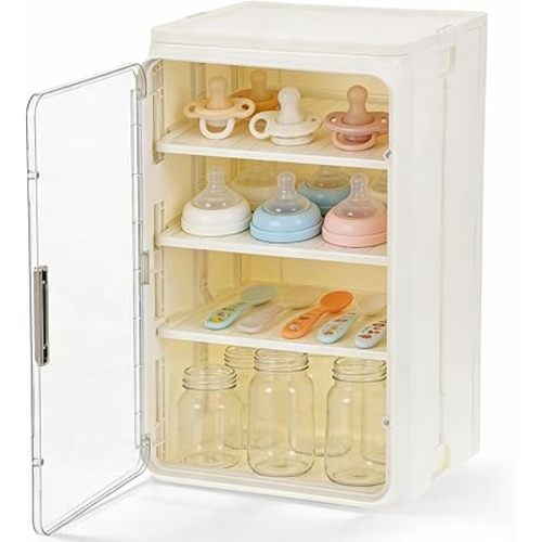 Baby Bottle Organizer, 3/4 Tier Bottles Storage Organizer, Baby Bottle Drying Rack for Bottles, Pacifiers,Pump Parts, Clear Station Organize Container for Bathroom, Cabinet, Pantry, Vanity, Countertop