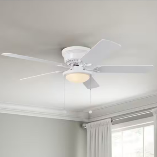 Hampton Bay Hugger 52 in. LED Indoor White Ceiling Fan with Light Kit AL383LED-WH