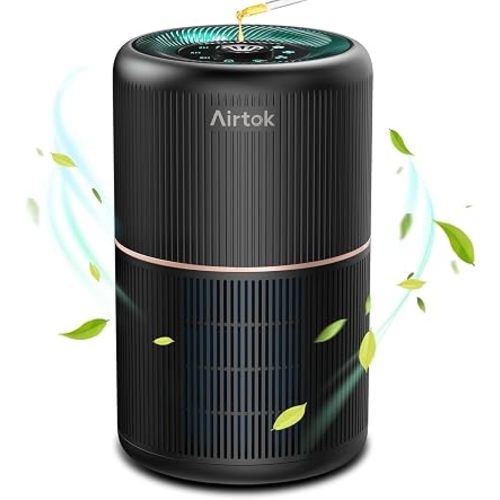 AIRTOK HEPA Air Purifier for Home Bedroom with Fragrance Sponges | 4-In-1 H13 True HEPA Air Filter for Smoke Dust Pollen Pet Dander Odors,99.97% Removal to 0.1 Microns | Ozone-Free, Night Light,Black