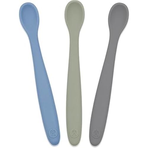 WeeSprout Silicone Baby Spoons - First Stage Infant Feeding Utensils With Soft-Tip, Bendable Kitchenware for Parent & Self-Feeding, Ultra-Durable, Dishwasher Safe, Travel Case, Set of 3