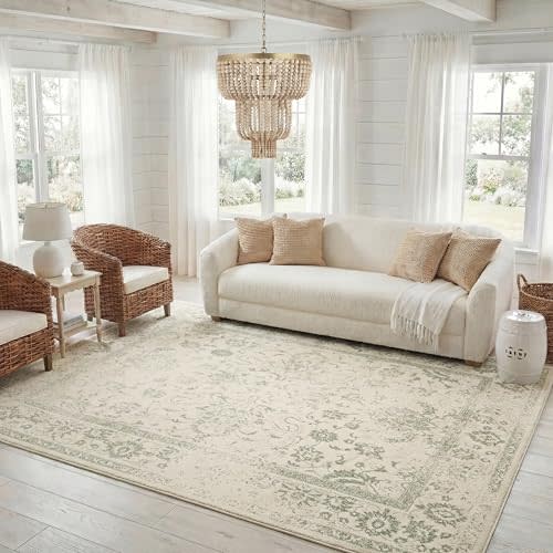 SAFAVIEH Area Rug 8x10 - Adirondack Collection - Large - Ivory & Sage, Distressed Vintage Floral Design, Non-Shedding & Easy to Clean, Ideal for Living Room, Bedroom, Dining Space (ADR109V)