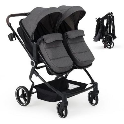 Side by Side Double Stroller for Twins,Lightweight Compact Foldable Baby Travel Stroller with High Landscape Seat,Darkgray
