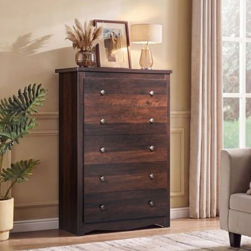 DEXYLLO Wood 5-Drawer Dresser – 15.75"W×31.50"D×45.35"H Wooden Storage Cabinet, Modern Organizer for Bedroom, Living Room & Hallway,Brown