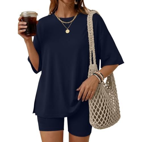 LILLUSORY Womens Lounge Sets Shorts 2 Piece Matching Pajamas Summer Outfits 2026 Casual Oversized Sweatsuits Spring Clothes