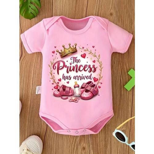 Princess Arrives, Baby , Soft Cotton, Comfortable Newborn , With Crown And Heart Print, Preferred Pregnancy Gifts, Great Outdoor Wear | SHEIN USA