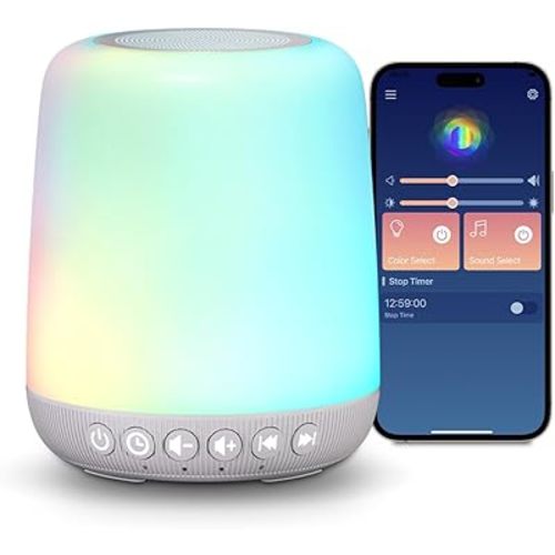 White Noise Machine Easysleep Baby Sound Machine for Sleeping with 12 Night Light Colors 30 Soothing Sounds 4 Timer Portable Sleep Machine for Baby Adults, Smart App Control, Touch Control