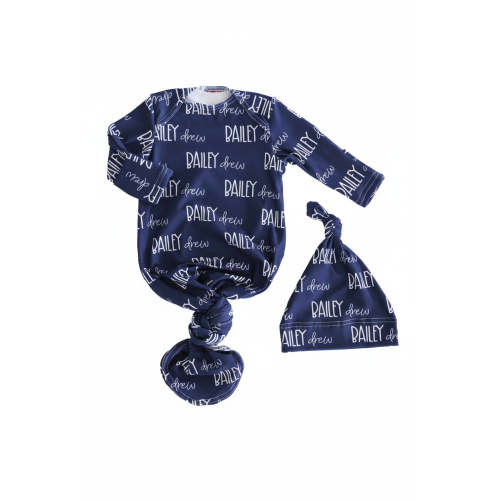 Personalized Font Duo Newborn Baby Knot Gown | Best Selling Blues