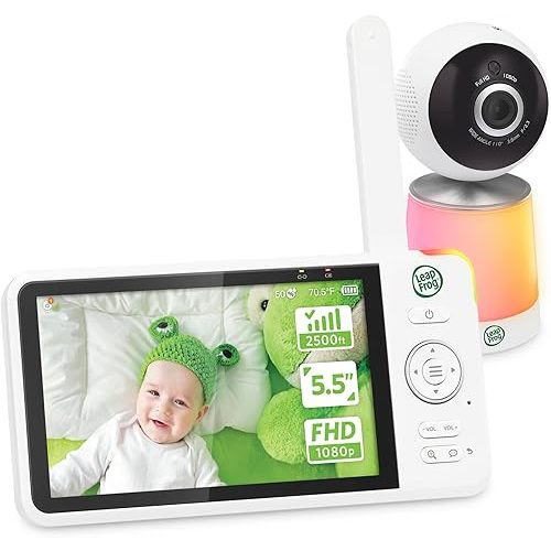LeapFrog LF1726FHD Baby Monitor, 5.5' 1080p Screen, Up to 2500 ft Range, Pan-Tilt-Zoom, Night Light, Color Night Vision, Soothing Sounds, Secure Transmission, Secure Transmission No WiFi