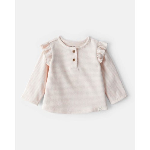 Baby Girl Striped Flutter-Sleeve Long-Sleeve Top - Pink/Cream | Carter's