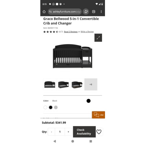 Graco Bellwood 5-in-1 Convertible Crib and Changer with Drawer (Black)