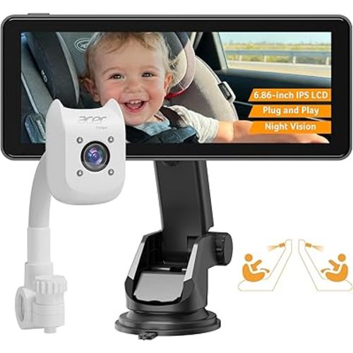 Gadget Baby Car Camera Rear Facing -1080P Car Seat Camera with 940nm Night Vision, 360° Rotating Carseat Mirror, Easy Install, Wide HD View for Infant Safety & Peace of Mind