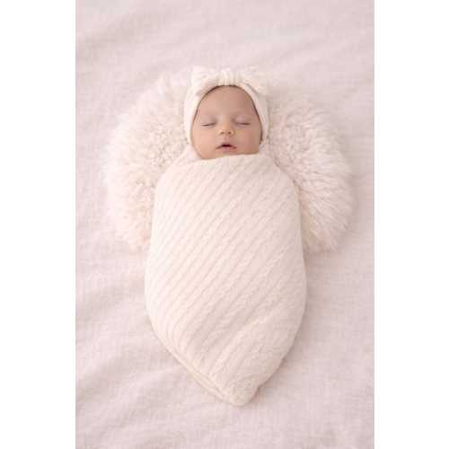 Baby Girl Coming Home Outfit | Ivory Swaddle Set with Bow Headband