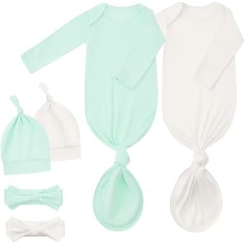 Newborn Knotted Gown 2Pack, Soft Breathable Baby Sleep Gown for Boys Girls, Infant Baby Coming Home Hospital Outfit
