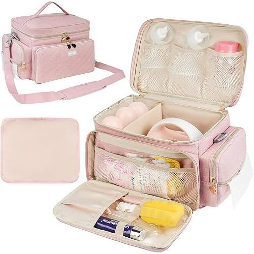 Breast Pump Bag Compatible with Spectra S1 and S2, Breast Pumping Travel Storage Bag with Waterproof Mat for Pumping Essentials and Accessories, Pink
