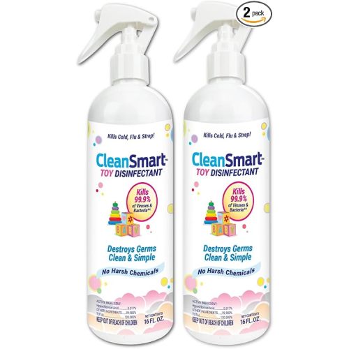 CleanSmart Toy Disinfectant, Hypochlorous Acid Spray, 16 oz (2 pack) | Kills 99.9% of Viruses, Bacteria and Germs on toys, pacifiers, teethers, sippy cups, bath toys, approved for day care centers
