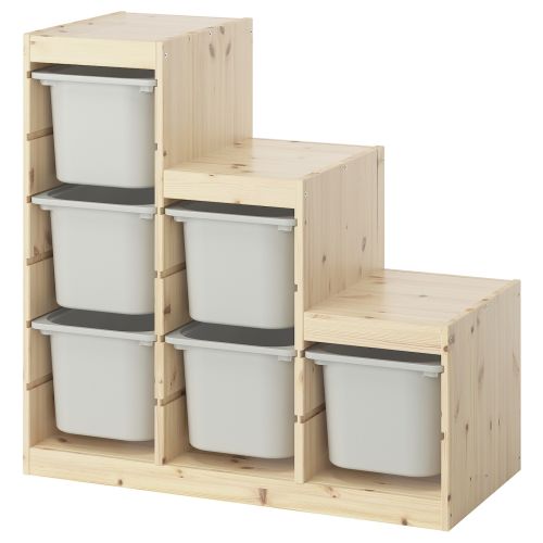 TROFAST Storage combination with boxes - light white stained pine/gray 37x17 3/8x35 7/8 "