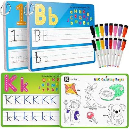 Coogam Handwriting Drawing Practice Cards, 36pcs Alphabet Number Painting Coloring with Pens, Double Sided Write and Wipe Tracing Flashcards, Educational Montessori Toy Gift for 3 4 5 Year Old Kids