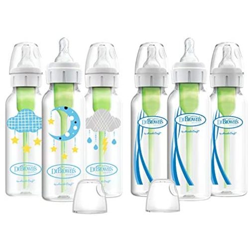 Dr. Brown's Options+ Baby Bottles, 8oz/250ml, Narrow Bottle, Moon/Clouds, 6 Count