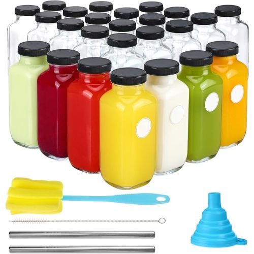 6 Pack 16 Oz Glass Milk Bottles with Lids
