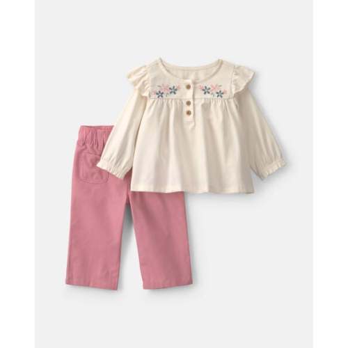 Baby Girl 2-Piece Floral Long-Sleeve Top & Pant Set - Pink/Cream | Carter's