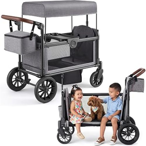 Stroller Wagon for 2 Kids with Canopy Snack Tray