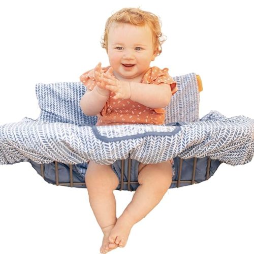 Binxy Baby 2-in-1 Cushy High Chair Cover and Shopping Cart Cover for Baby, Comfortable Cover for Grocery Cart, Universal Fit Cart Cover for Babies, Includes Storage Pouch - Blue Little Arrows