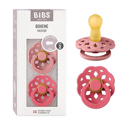 BIBS Pacifiers - Boheme Collection | BPA-Free Round Nipple | Nautral Rubber Latex | Made in Denmark | Set of 2 Vanilla/Peach Color Premium Soothers | Size 0-6 Months
