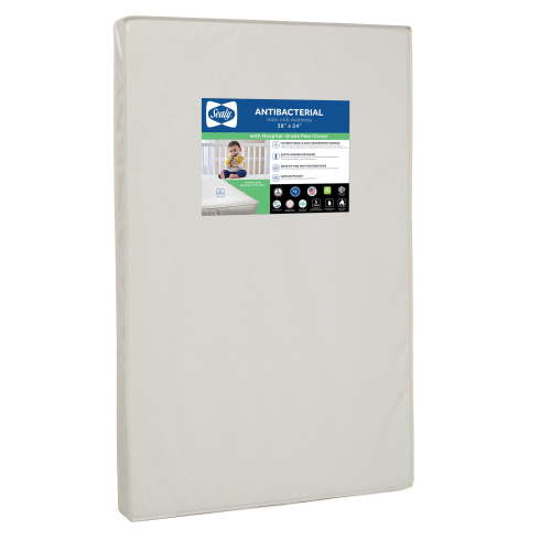 Sealy Antibacterial 38x24 Inch Mini Crib Mattress and Toddler Mini Pad, Waterproof, Medical-Grade Cover, GREENGUARD Certified