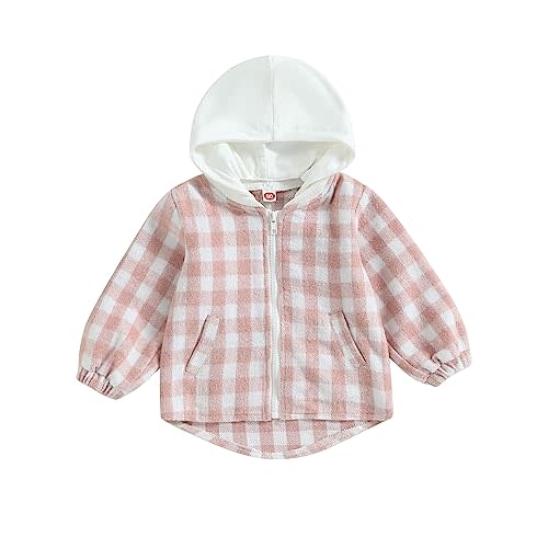 Douhoow Toddler Baby Plaid Jacket Baby Boy GIrl Flannel Hoodies Zip Up Hooded Fall Winter Outerwear Coat