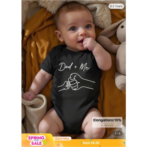 Baby Boy Casual Minimalist Cartoon "Dad + Me" Fist Bump Print Short Sleeve Bodysuit, Suitable For Spring/Summer Dad Baby Clothes Baby Announcement Clothes Newborn Baby Clothes Dad And Me Baby Outfit Dark Newborn Outfits | SHEIN USA
