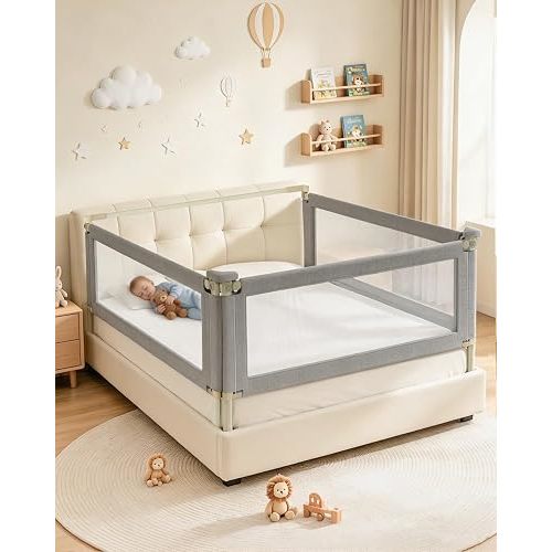 3-Piece Bed Rail for Toddlers, Baby Bed Rail Guard with Height Adjustable, Headboard Rod, Bed Safety Rails for Bed —(Full Size 54" x 74.8" x 74.8")