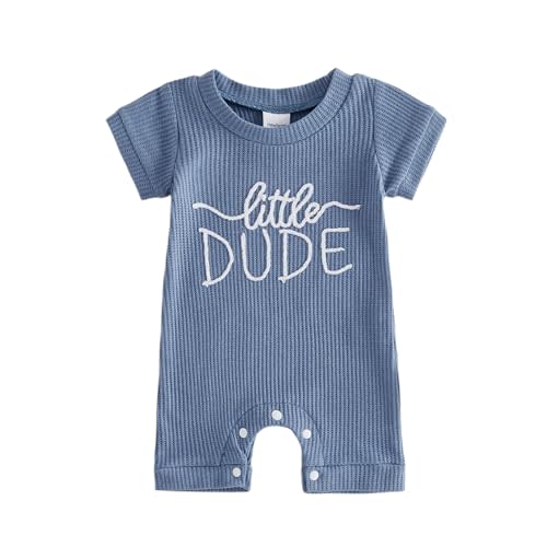 Tsultryofs Baby Boy Romper Newborn Infant Summer Clothes Letter Embroidered Short Sleeve Crew Neck Jumpsuit