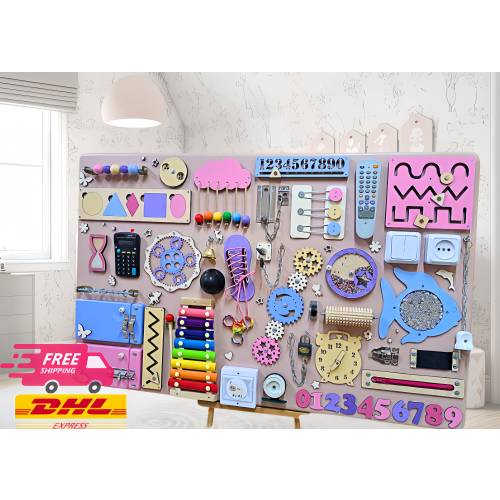 Personalized Large Montessori Busy Board: Sensory Activity Center