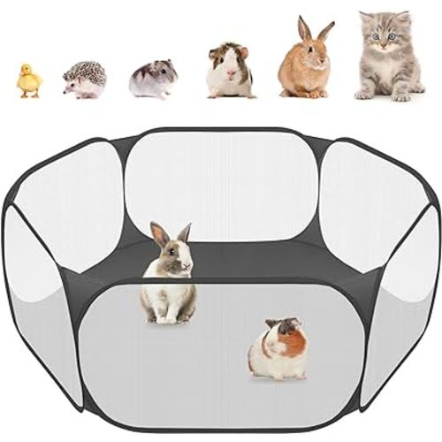 Amakunft Small Animal Playpen, Pop-Up Portable Play Yard for Guinea Pigs, Rabbits, Hamsters, Hedgehogs, Foldable Exercise Fence with Breathable Mesh for Indoor Outdoor Use