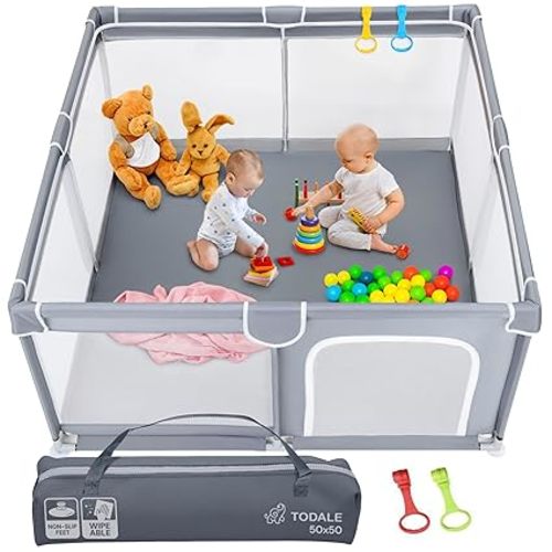 Baby Playpen - 50 x 50 x 27 in Grey Pack of 1 - Effortless Setup & Travel Crib for Baby - Ventilated Panels & Play Pen for Babies 6-12 Months - Foldable Play Pen for Toddlers 1-3