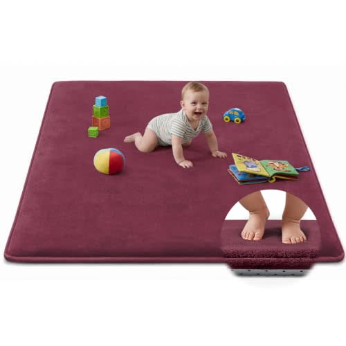 Baby Play Mat Floor,Tummy Time Area Rug 50x50 Playpen Muscle Mat Burgundy | Ultra Thick Elastic Foam Playmat Crawling Exercise Activity Cushion Mat Playroom Area Kids Rug for Babies,Toddlers,Infants
