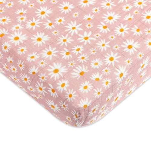 Babyletto 100% Organic Cotton Mini Crib Sheet in Daisy | GOTS-Certified 100% Organic Cotton Mini Crib Sheet - 360° Fitted, Ultra-Soft & Breathable Muslin For Safe, Cozy Sleep