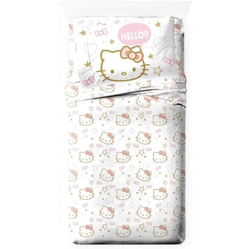 Jay Franco Sheet Set with Fitted, Flat Sheets & Pillow Cover - Ultra-Soft Bedding with Pillowcase for Room Decor, Pink - Hello Kitty, 3 Piece Twin