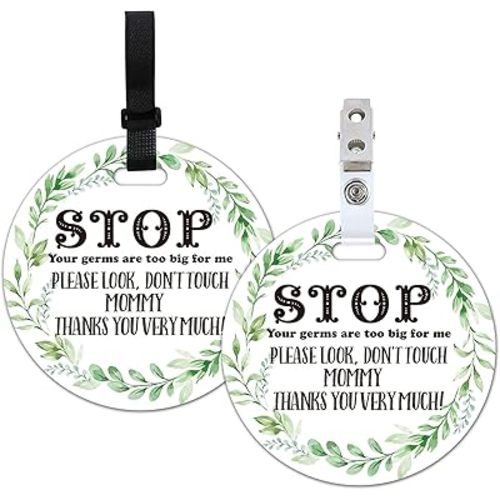 Do Not Touch Greenery Stop No Touching Baby Car Seat or Stroller Tag, 2 Pack Baby Safety Signs Tags for Newborn Stroller Backpack (5 Inches)