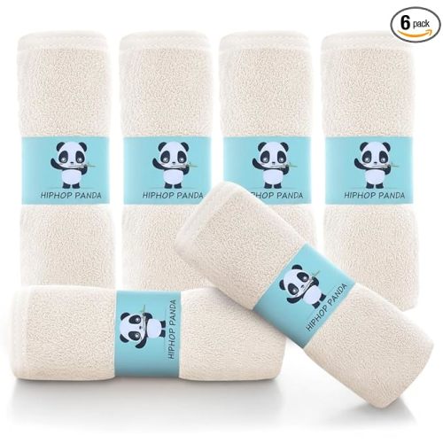 HIPHOP PANDA Baby Washcloths, Rayon Made from Bamboo - 2 Layer Ultra Soft Absorbent Newborn Bath Face Towel - Reusable Baby Wipes for Delicate Skin - Ivory, 6 Pack