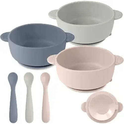 3 Pack Baby Bowls with Suction and Baby Spoons, BPA Free
