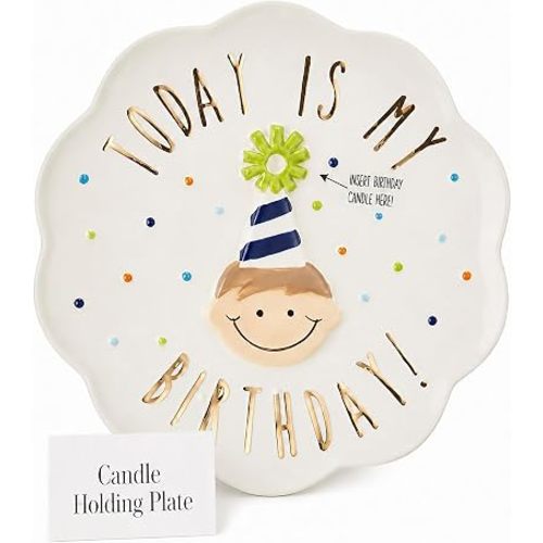 Mud Pie Birthday Boy Plate, Ceramic Happy Birthday Plate for Kids, 8 Inch